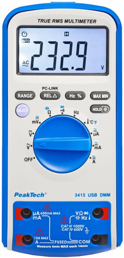 Peaktech 3415 Digitale multimeter ~ 6.000 counts ~ 1000V AC / DC ~ 10A AC / DC met TrueRMS & USB