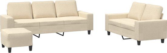 vidaXL 3-delige Loungeset Stof Crèmekleurig