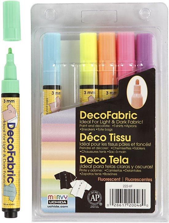 creotime Deco textielstift 3 mm lijn neon kleuren 6 assorti