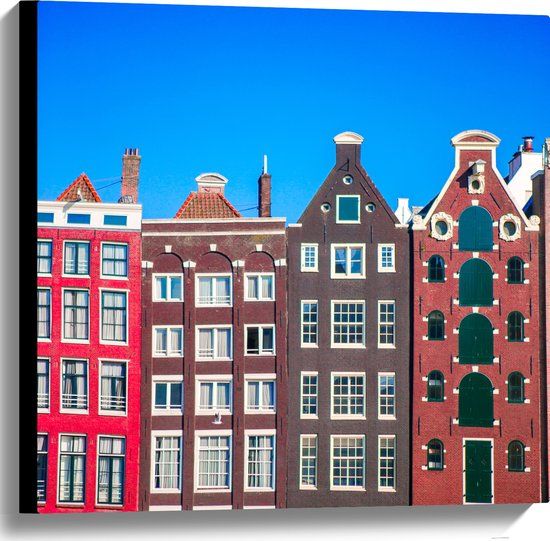 Merkloos / Sans marque Canvas Schilderij Amsterdamse Grachtenpanden - 60x60 cm