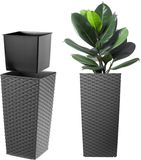 KADAX Bloempot, bloembak van kunststof, plantenbak voor bloemen, binnen en buiten, tuin, balkon, terras, huis, weerbestendig, imitatie rotan (57 cm hoog, grafiet rotan)