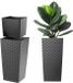 KADAX Pot de fleurs, bac à fleurs en plastique, jardinière pour fleurs, intérieur et extérieur, jardin, balcon, terrasse, maison, résistant aux intempéries, imitation rotin (57 cm de haut, rotin graphite)