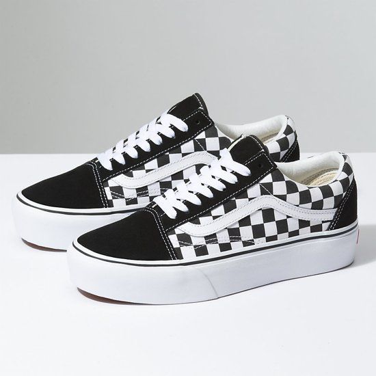 Vans Old Skool Platform - Sneaker - Unisex - Maat 37 - Checkerboard - Zwart