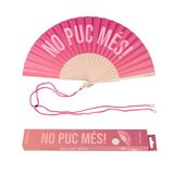 Fisura Originele houten waaier met de boodschap "no puc més!". Draagbare ventilator in roze kleurverloop design, modern en kleurrijk accessoire met clip inbegrepen. Afmetingen: 42,5 x 23 cm