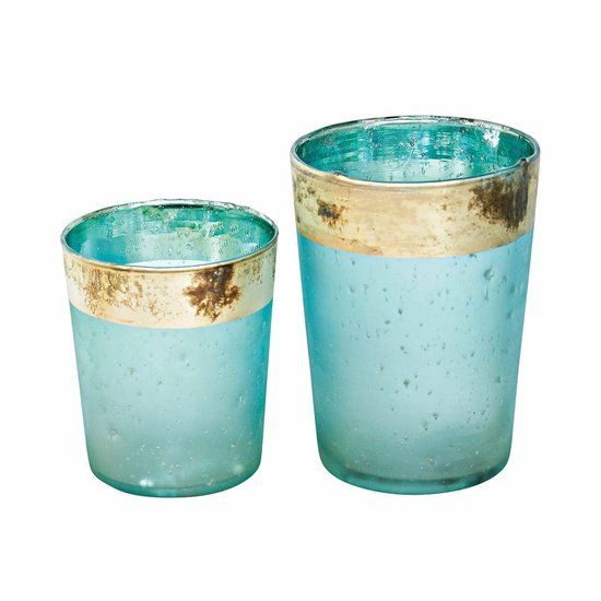 LOBERON Windlicht set van 2 Ewena turquoise/goud