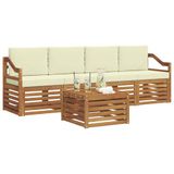 vidaXL - Buiten - bank - set - 5 - st - Natuurlijk - en - Crème - Massief - Acacia - Hout