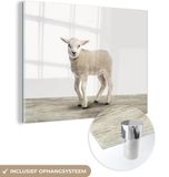 MuchoWow® Glass Painting 120x90 cm - Acrylic Glass Painting - Lamb - Sheep - Animals - Children - Girls - Boys - Photo on Glass - Paintings