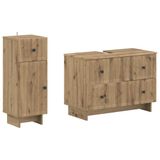 vidaXL 2-delige Badkamerkast Set EDE Artisanaal eiken Bewerkt hout