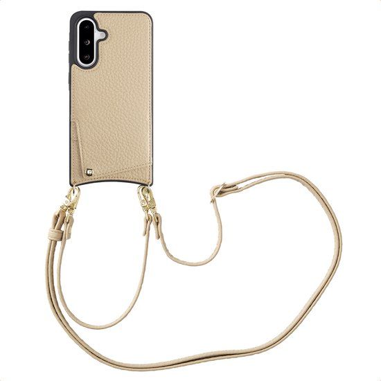 Selencia Hoesje - Geschikt voor Samsung Galaxy A36 / A56 (5G) - Backcover met koord en pashouder - Beige