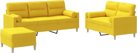 vidaXL 3-delige Loungeset met kussens stof lichtgeel