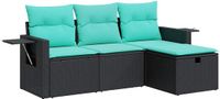 vidaXL 4-delige Loungeset met kussens, polyrattan, zwart