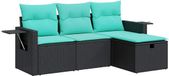 vidaXL 4-delige Loungeset met kussens, polyrattan, zwart