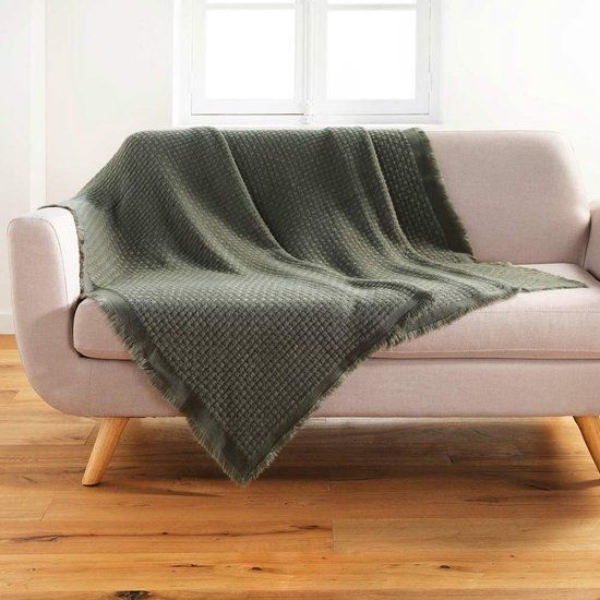 Merkloos Plaid Imani 125 cm x 150 cm Khaki - Groen - Acryl