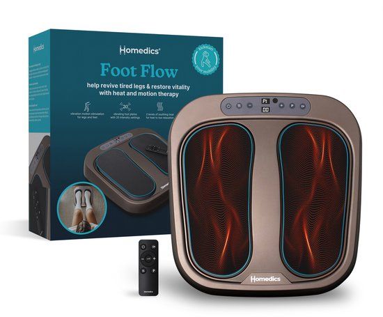 HoMedics Voetmassage Apparaat met Warmte - Foot Flow Mobility Booster met 20 Standen - Bloedsomloop - Voetmassager met Verlichte Warmte voor Thuis - PSL2000HEB
