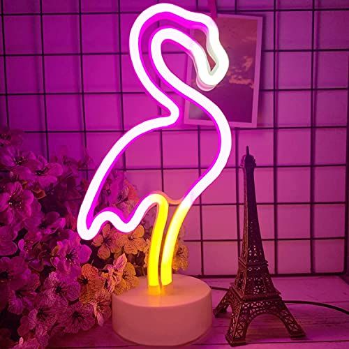 NIWWIN Neon LED-verlichting, slaapkamerdecoratielampen, bedlampjes en bedlampjes op batterijen. Gebruikt om kinderkamer-, vakantie- en verjaardagscadeaus te versieren. (Flamingo)