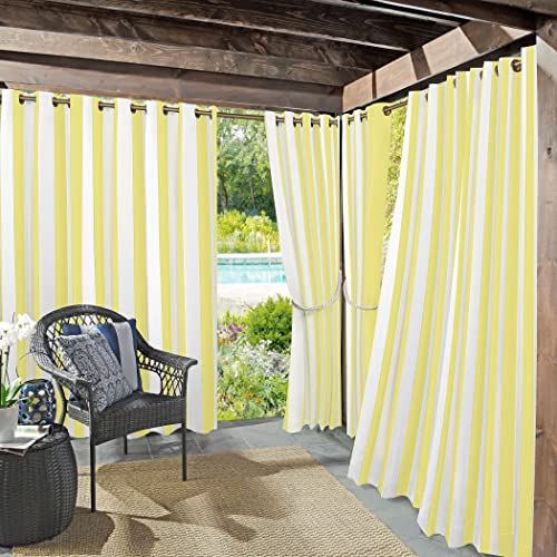 Sun Zero Valencia Cabana Stripe Outdoor Curtain Panel Pair - 54" x 95" - Yellow