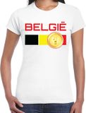 Bellatio Decorations Shoppartners Bv België landen t-shirt met medaille en Belgische vlag - wit - dames - XS