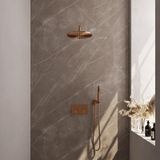Brauer Copper Edition Thermostatische Regendoucheset Inbouw - Hoofddouche 30 cm - Gebogen Wandarm - Met Drukknoppen - Handdouche Staaf - Doucheslang - Wandaansluitbocht