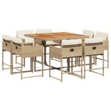 vidaXL 9-delige Tuinset met Kussens Poly Rattan Beige