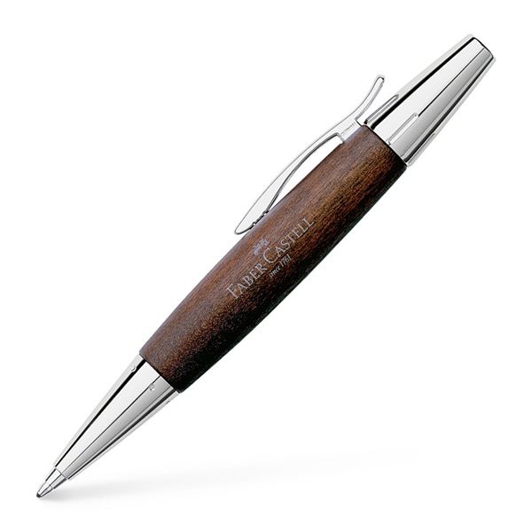 Faber-Castell E-Motion Balpen - Chroom/Donkerbruin Perenhout - Breed - 1 Stuk