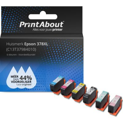 PrintAbout Huismerk Epson 378XL (C13T37984010) Inktcartridge 6-kleuren Voordeelbundel Hoge capaciteit