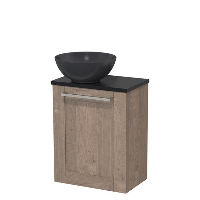 Maxaro Toiletmeubel met Waskom Quartz Modulo Middenbruin Eiken Kader 41 cm Mat Zwart Blad
