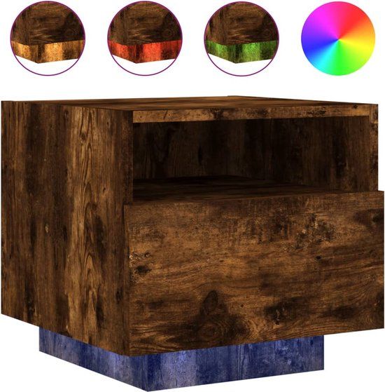 vidaXL Nachtkastje met LED-verlichting 40x39x37 cm gerookt eikenkleur