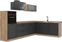 Vicco Hoekkeuken R-Line, Antraciet landelijk/Goudkleurig Eiken, 287 x cm zonder werkblad
