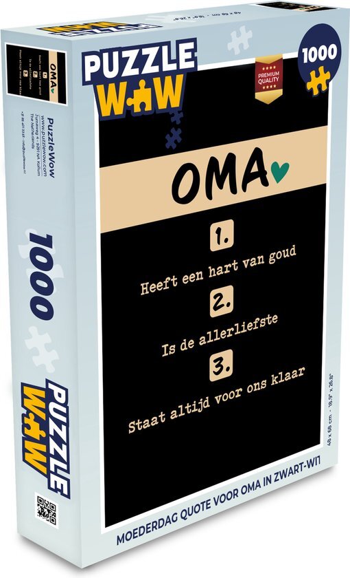 MuchoWow Puzzel Quotes - Oma is de allerliefste - Spreuken - Oma - Legpuzzel - Puzzel 1000 stukjes volwassenen - Sinterklaas cadeautjes - Sinterklaas voor grote kinderen