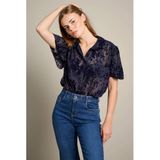 LOLALIZA gebloemde jacquard blouse - blauw