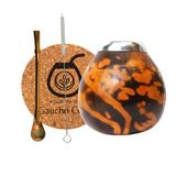 Gaucho Cebar Set Misterio Yerba Mate Thee Natuurlijke Kalebassen Pompoen Beker en Roestvrijstalen Bombilla Rietje met Kurkpad en Borstel, Bruin