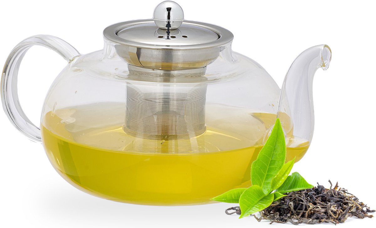 Relaxdays theepot met filter 1 liter - theekan die niet lekt - theemaker borosilicaatglas
