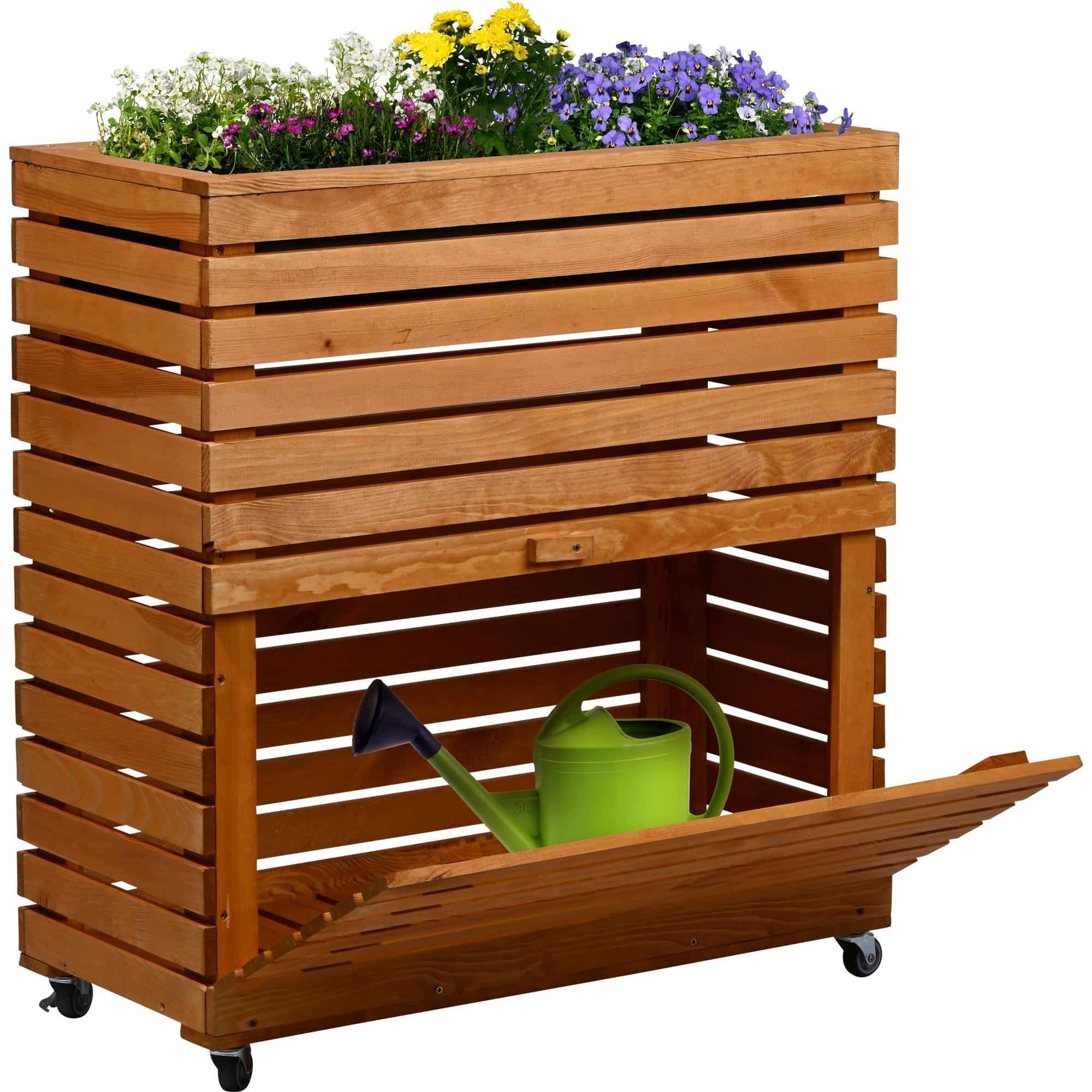 Dobar Rolla Box plantenbak Vrijstaand Grenenhout Kunststof Bruin Rechthoek Buiten