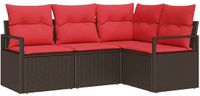 vidaXL Tuinbank - Set - 4 - st - Bruin - en - Rood - poly - rattan