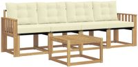 vidaXL Acacia Hout Bank Loungeset Wit en Crèmekleurig 4 Zitplaatsen Inclusief Tafel