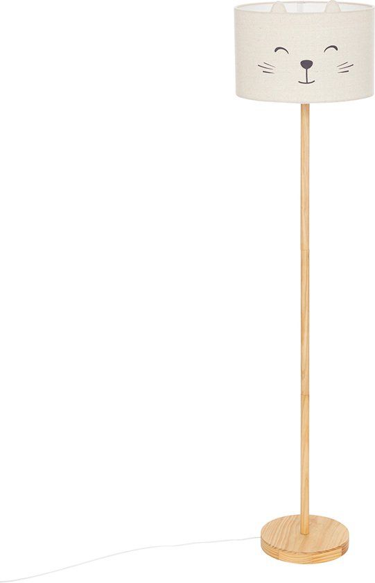 Witte Vloerlamp Chat - Rond - Polyester/Hout - E27 - 152cm - Merkloos
