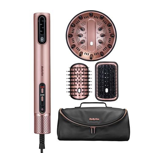 BaByliss Air Wand, 4‑in‑1 Föhn en Styler met Diffuser & Luxe Cadeautas, Nat‑tot‑Droog Föhnborstel, Anti‑Pluis Ionische Technologie, Geen Hitteschade, Meerdere Warmtestanden, Roze, AS6556E