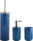 MSV Moods Toiletborstel in houder/beker/zeeppompje badkamer set - metaal/kunststof - donkerblauw