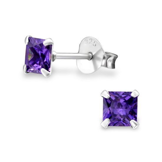 Aramat Jewels kinderoorbellen vierkant-paars-925 zilver-zirkonia-4mm