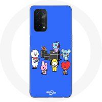 Oppo A74 5G BTS BT21 Tata Chimmy Cooky Rj Koya Shooky en Mang Speel muziek Blauwe achtergrond Maniacase