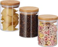 Sans marque Pots de stockage verre 3 pièces - pâtes riz muesli grains de café - 600 ml - bambou naturel