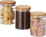 Sans marque Pots de stockage verre 3 pièces - pâtes riz muesli grains de café - 600 ml - bambou naturel