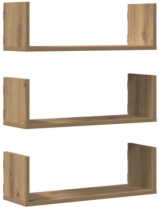 vidaXL Wandschappen - 3 stuks - 58x18x18 cm - Bewerkt Hout - Artisanaal Eiken