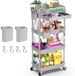 Ibenzoa® chariot de rangement à 4 niveaux – chariot pratique sur roues avec tiroir coulissant, tasses suspendues et crochets, roues verrouillables, montage sans outil, couleur neutre