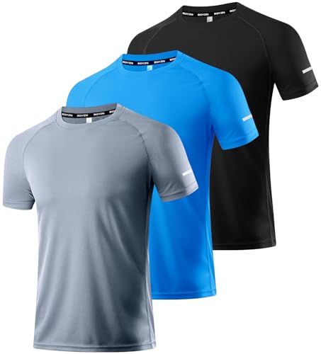 Boyzn Set van 1 of 3 hardloopshirts voor heren, Dry Fit, vochtafvoerend, voor sport, sportschool, Set van 3 - zwart/grijs/blauw, S