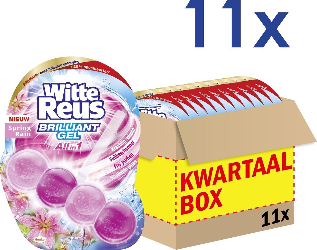 Witte-Reus Brilliant Gel Allin1 Toiletblok - Spring Rain - WC Blokjes Voordeelverpakking - 11 Stuks