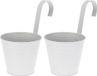 Pro Garden Set de 2x pièces pots de fleurs/jardinières seaux en zinc avec crochet de suspension blanc rayé 14x12x24 cm - Pot de balcon/clôture