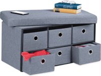 Merkloos Relaxdays Zitbank met Opbergruimte - 6 Lades - Deksel - 39 x 76 x 38 cm - Halbank - Grijs