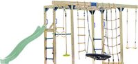 AXI Boris Klimtoestel Bruin met Schommels en Trapeze – Pastel Groene Glijbaan – Monkey Bars en Klimnetten – Duikelstang – Diverse Ladders