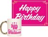 Bellatio Decorations Verjaardag cadeau koffiemok thema 40 jaar - voor een vrouw - fabulous - met knalroze Happy Birthday wenskaart - A5 formaat
